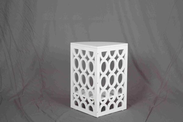 Hollow Solid Wood Corner Side Table , White Corner Nightstand With 2 Tier Shelves