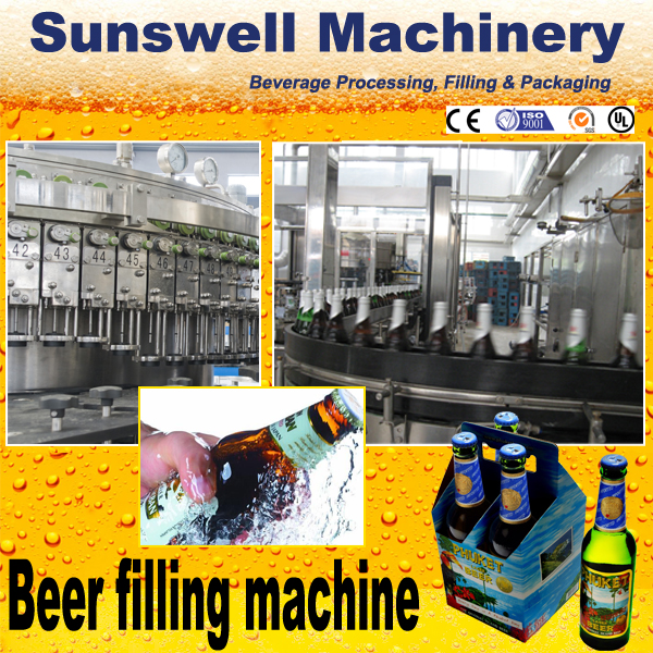 Botella de cristal automática in-1 de la máquina de rellenar 3 de la cerveza de la Multi-Cabeza con la estructura rotatoria