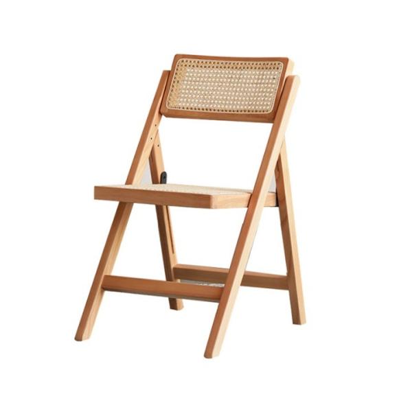 Restaurant Folding Outdoor Wicker Dining Chairs Wooden Frame Rattan Side Chair