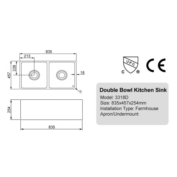 33 x 22 33 L x падение шара кухонной раковины сельского дома 20 w двойное в большой белизне