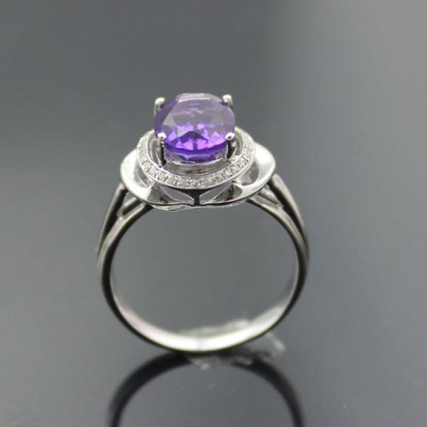 925 Sterling Silver Oval Cubic Zircon Amethyst Gemstone Ring(F95)