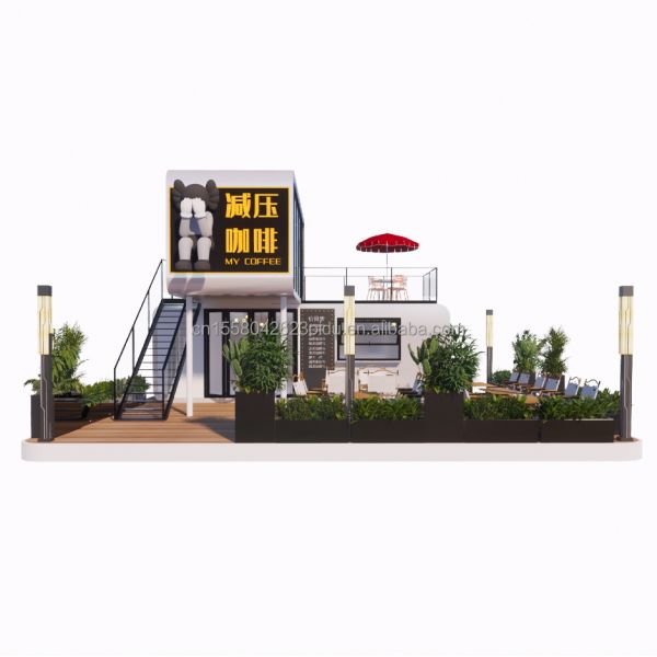 Cuadro de estructura de acero Soldado 20 pies Lujo casas prefabricadas portátiles con color personalizado para la comida tienda de café de la calle