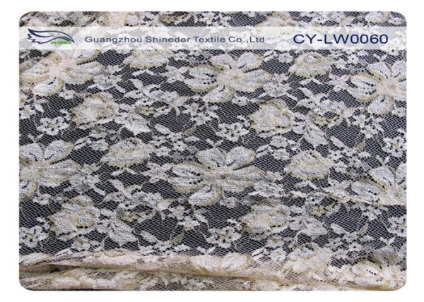 Black Scalloped Metallic Bulk Floral Lace Fabric Eco-Friendly Dyeing CY-LW0060