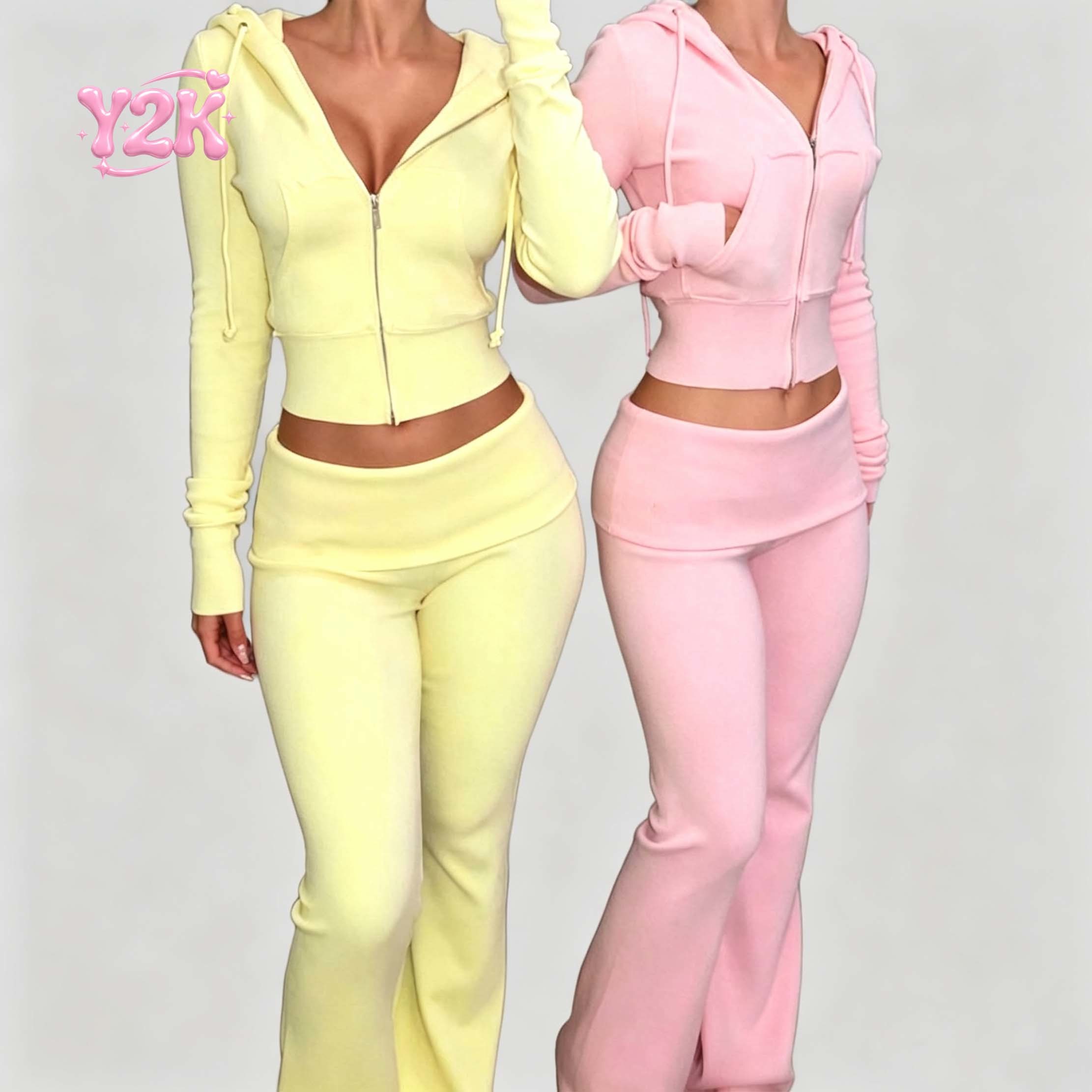 Custom Y2K Velvet Zip Up Hoodie & Flare Pants Loungewear Set