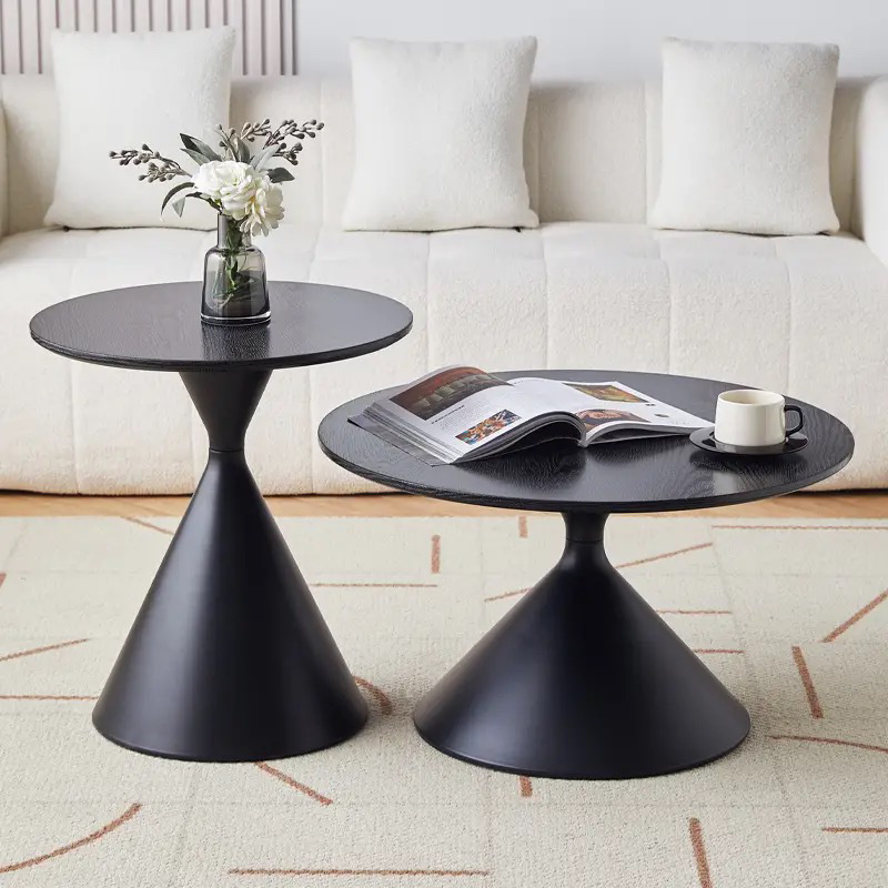 Creative Cream-Style Round Wood and Metal Tea/Coffee Table Minimalist Mobile Sofa Side Table for Small Spaces Home Living Room