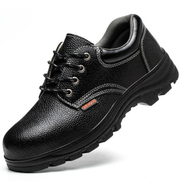 Shengjie Черная средняя верхняя рабочая обувь Стальная ножка Стальная пластина Рельефная кожаная обувь безопасности
