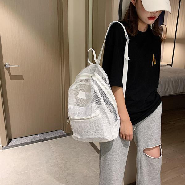 Summer New Backpack Nylon Mesh Transparent Letter Bag Trendy Women'S Bag Travel Bag Casual Student Bag