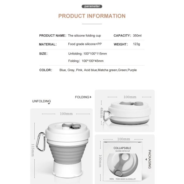 Food Safe Odorless 12oz Collapsible Mug Silicone