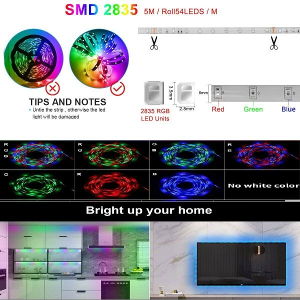 Led Light 3528 Flexible Smd 66ft Rgb Strip Remote Fairy Room Lights Tv Party 20m