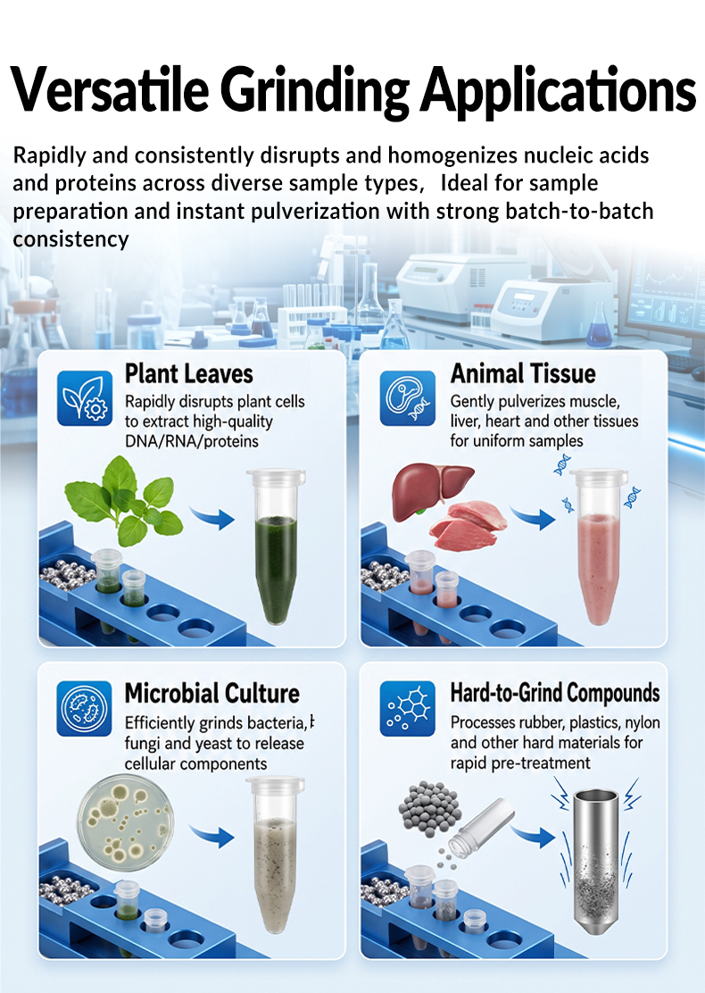 High Throughput Tissue Grinder Lab Sample Homogenizer for DNA RNA Extraction Animal Plant Soil Sample Preparation
