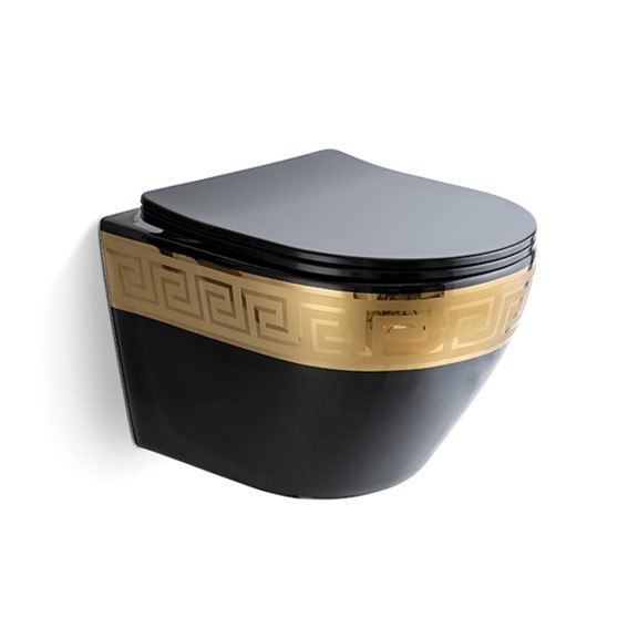 Toilet sin borde cerámico de pared colgante de oro negro electroplacado