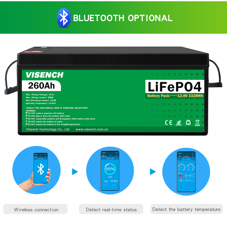 Солнечная энергия 12В 260Ач Перезаряжаемая литий-железо-фосфатная батарея Lifepo4 батареи 12.8В 260Ач Литий-батарея