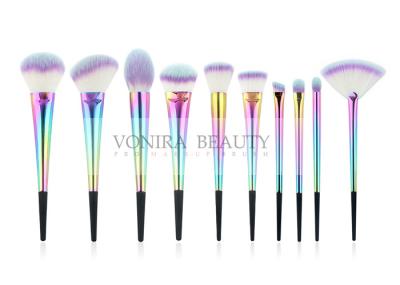Beautiful Rainbow 10 pcs Nature Fiber Makeup Brush Set For Salon And Daily Use