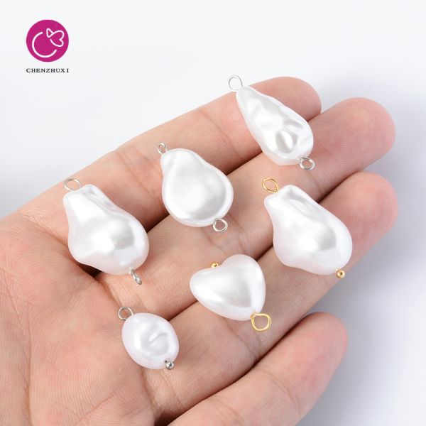 Irregular Baroque Perforated Imitation Pearl Loose Beads Connected Pendant Handmade DIY Jewelry Accessories