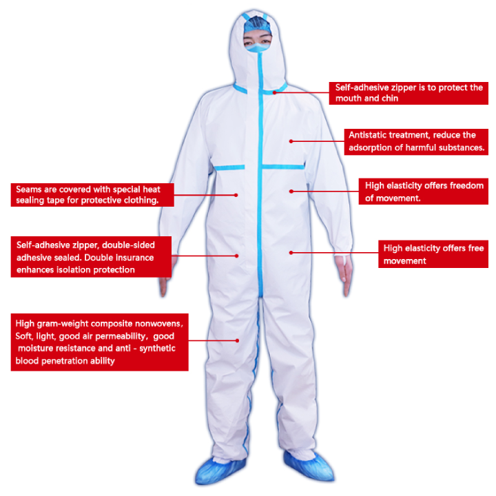 Full Body Disposable Protective Coverall Insulated Blood Resistance Weight 25 - 70gsm