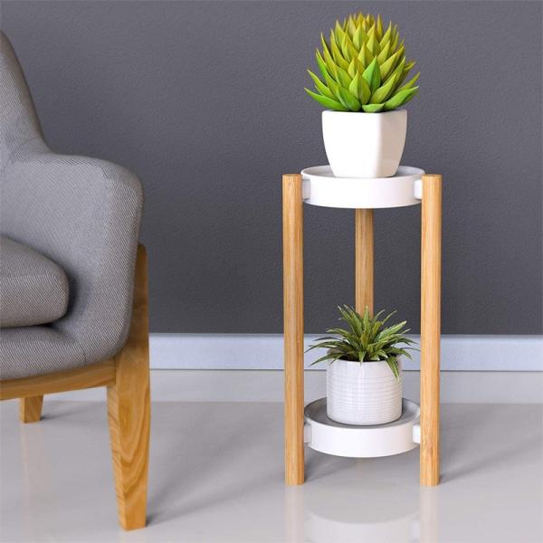 2 Nível Alto Esquina Bambú Plant Holder Indoor floresta de madeira