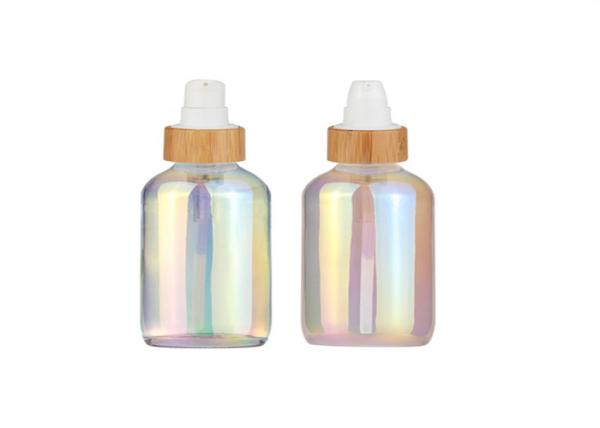 Electroplated Colorful Care Lotion Cream Spray Glass Pump Bottles With Bamboo Cap