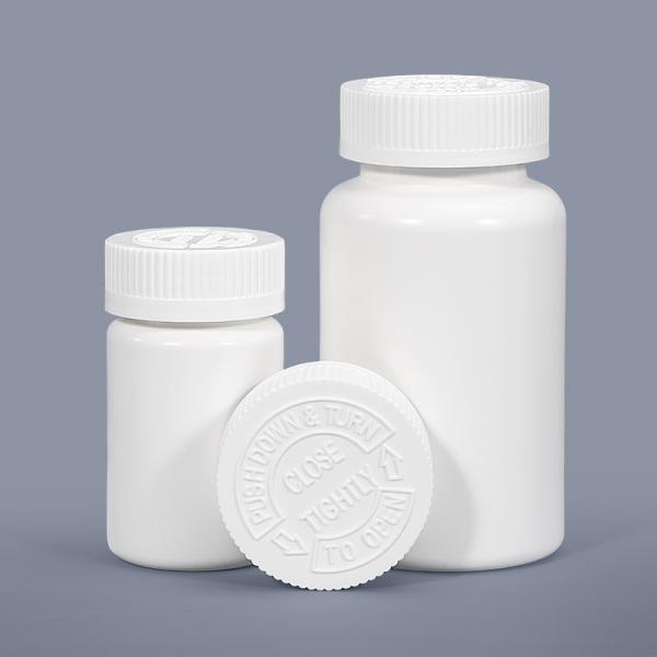 Garrafas de pílulas de plástico redondo branco para comprimidos à prova de crianças