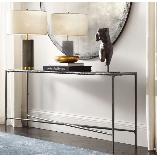 Bedroom Functional Console Table Furniture With Stainless Steel And Glass Top
