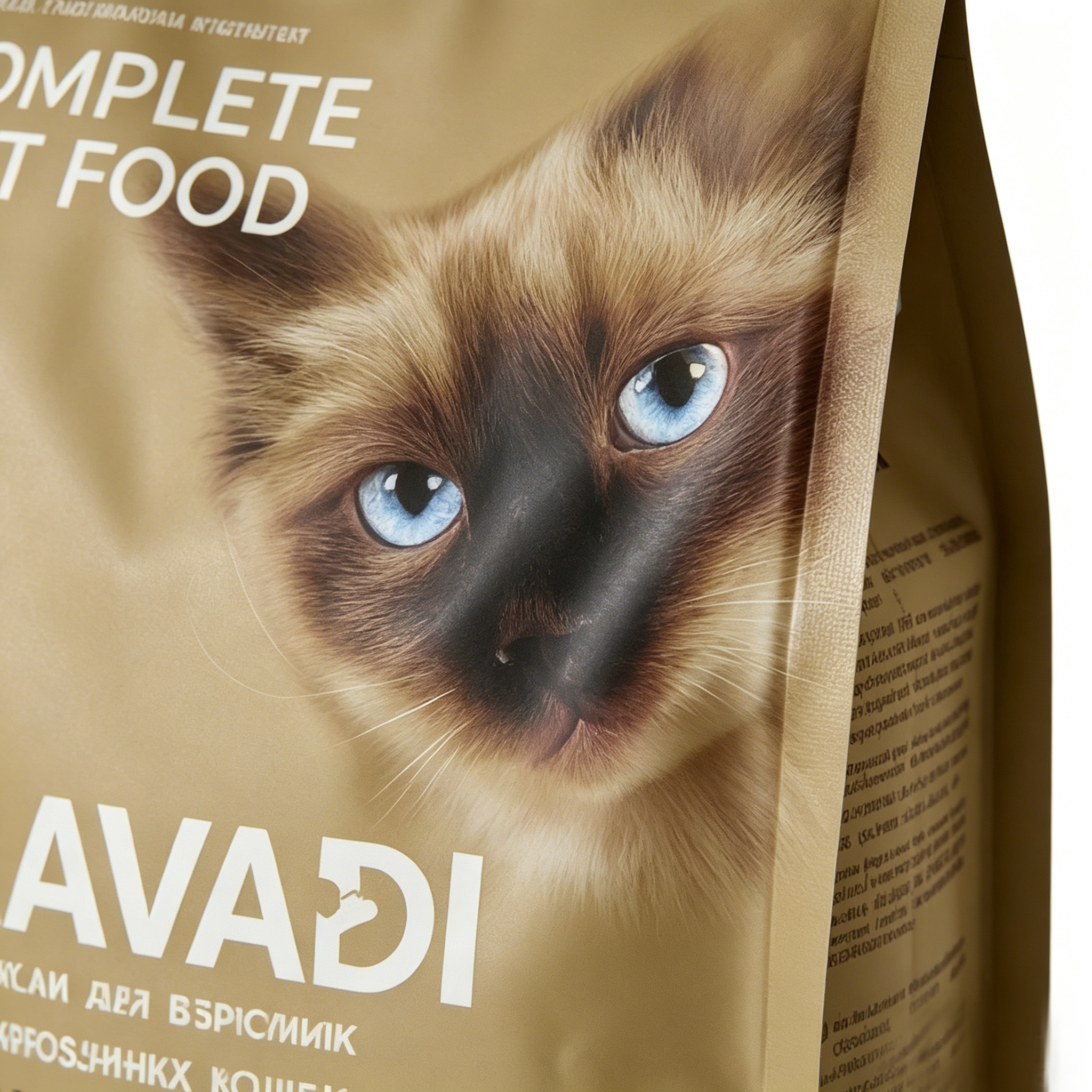 Custom Two-Tone Color Eight Side Seal Cat Food Bag | Resealable Zipper Flat Bottom Pouch With Pet Photo Print For 400g Dry Kibble Packaging