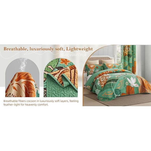 Lightweight Bedspread Coverlet with Microfiber，Farmhouse Botanical Bedding Quilts Set