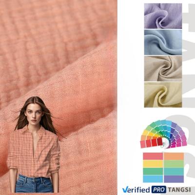 Top Fashion 100% Cotton Fabric Organic Piece Dyed Double Layer Crepe Material in Pure Color-Soft Feel for Baby & Kids Boys Girls