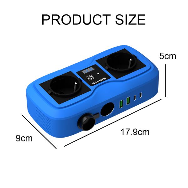 200W Car Power Inverter with LCD Display & Dual Cigarette Lighter Plugs, 2 USB Ports and AC Outlet, 12V to 220V Modified Sine Wave