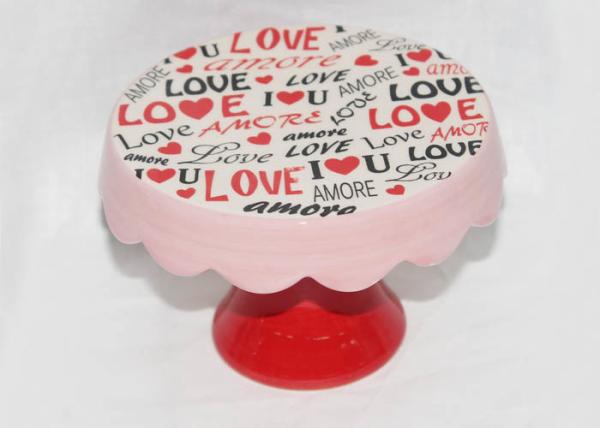 Valentine Day Decaled Ceramic Mini Cake Stand , Dolomite 4 Inch Cake Stand