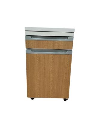 Aluminum Plate Structure Hospital Bedside Cabinet Table Wooden Color With Castors