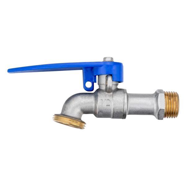 DN15 DN25 1 Inch BSP Male Thread Nickel Plated Blue Aluminum Handle Brass Bib Cock