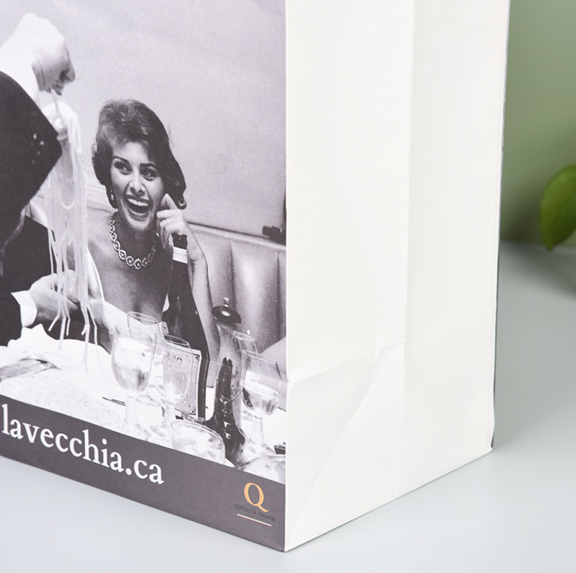 Food Grade White Kraft Paper Bags C2S Shopping Bags With Paper Cord Handle