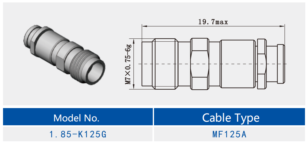 MMW серии 1.85 мм женский RF соединитель из нержавеющей стали для кабеля MF125A