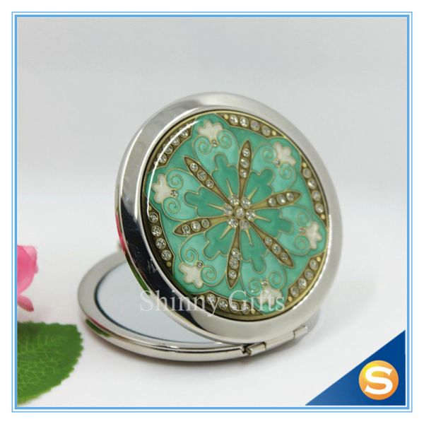 Shinny Gifts Metal Compact MirrorJeweled Makeup Pocket Mirror Custom Cosmetic Mirror