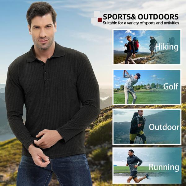 Camiseta de polo personalizada de costelas de tricô de músculo masculino de manga longa camiseta de treino para ginásio e golfe
