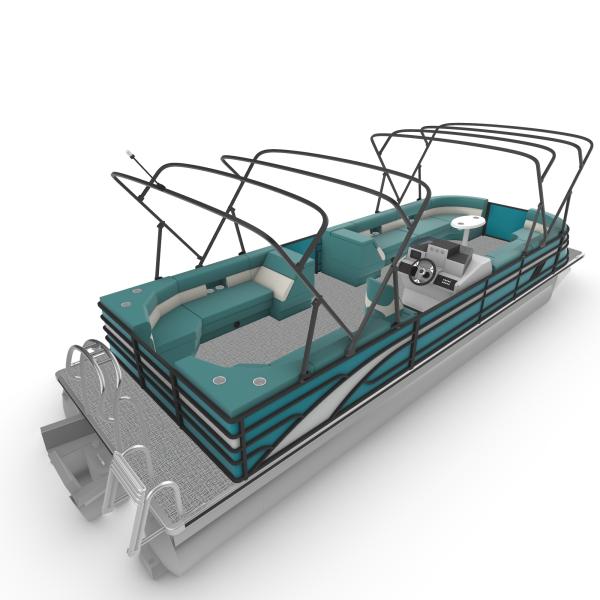 27FT Sport Pontoon Boat with 8.2m Length Four Side Sofa and Blue Interior for Family Leisure