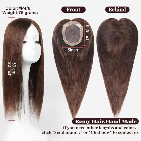 16 Inch Silk Base Hair Topper 5X5 Light Brown Ombre European Hair Wigs Topper Custom Remy 100% Human Hair Topper for Women