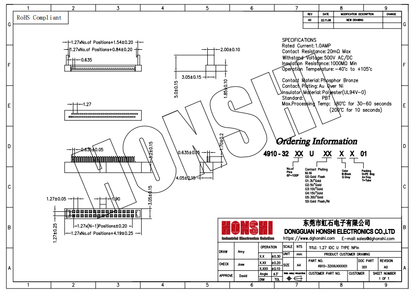 1.27mm Pitch Black IDC Connector 10 Pin - 100 Pin Female Socket Flat Cable FC Socket