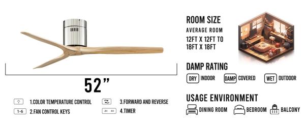 52 Inch Fan Light Ventilador De Techo Living Room Indoor Bldc Smart Modern 3 Blades Wooden Ceiling Fan with Light and Remote