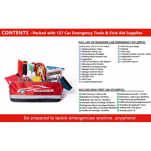 Roadside Survival Kit, First Aid Kit, Emergency Car Kit, Safety Tool Kit, Car Kit, Vehicle Safety Tool Auto