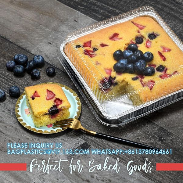 Heavy Duty Square Aluminum Oblong Tin Foil Pans With Plastic Covers Food Storage Tray Extra-Sturdy Containers