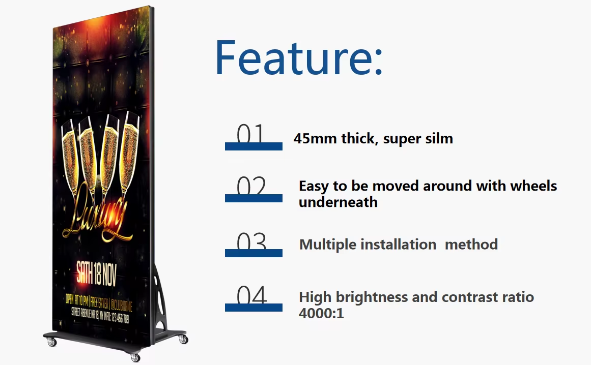 Outdoor Fixed LED Display with P1.82 Pixel Pitch 45mm Super Slim Design and 160° Viewing Angle for Commercial Advertising