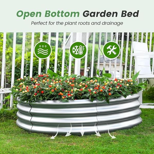 Easy To Assemble Round Metal Raised Garden Beds Outdoor 2*1Ft  Sliver