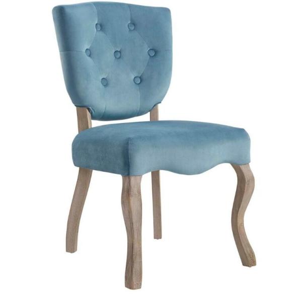 Antique Furniture Dining Room Chairs Button Tufted Blue Color Linen Fabric