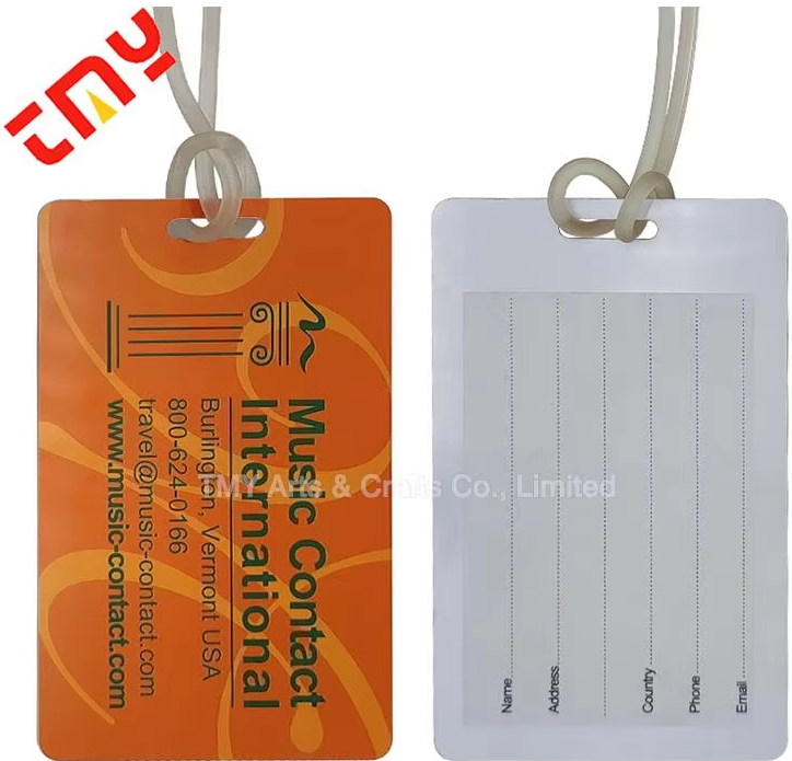 Personalised Custom Hard PVC Plastic Luggage Tags With Plastic Loop Rope UV Print Airline Cruise Suitcase Travel Bag Tag