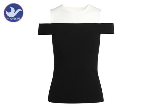 Crew Neck Black Off The Shoulder Jumper , Women's Sleeveless Sweater Comfortable 