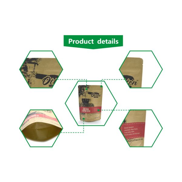 Бумажные мешки Брауна Крафт блока кофе упаковывая нижние с зазубриной разрыва молнии