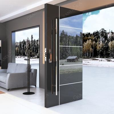 Australia Style Finished Bright Black High Glossy Color Front Flush Luxury Aluminum Security Stainless Steel Pivot Entry Door