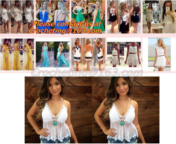 European style deep V-neck halter top ladies short paragraph bottoming openwork crochet to