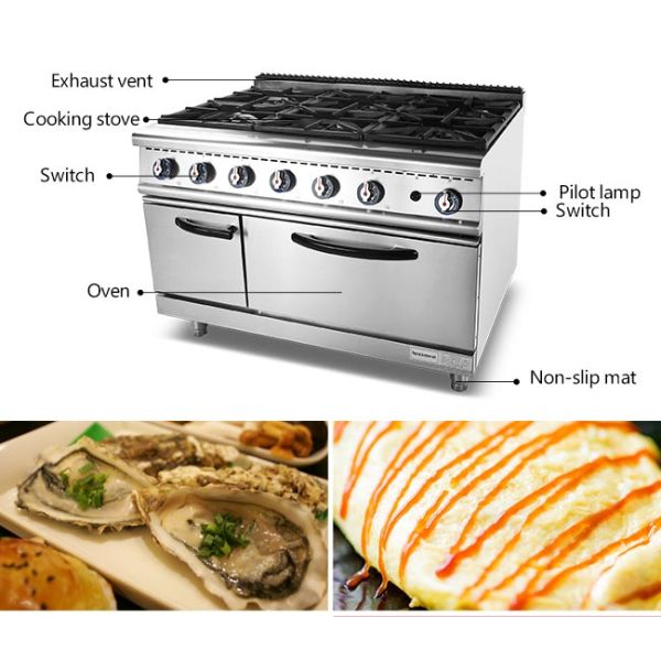 6 Burner 35.8kw 1200mm Stainless Steel Cooking Equipment