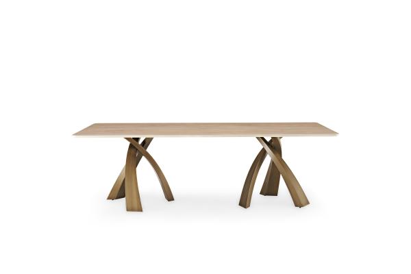 Simple Travertine Dining Table Ceramic With Wooden Marble Stone for Home or Restaurant